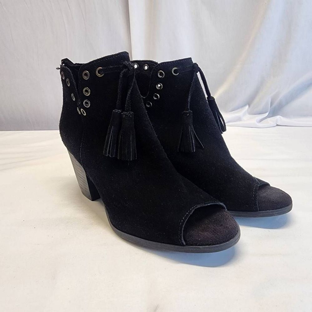 Minnetonka Margot Boots Suede Leather Eyelets Back Zipper Open Toe Womens Size 6